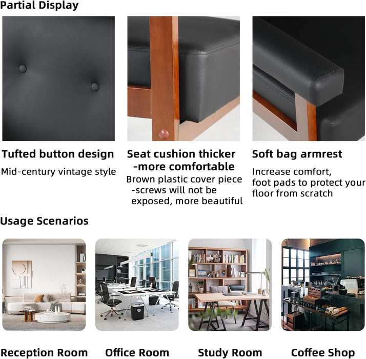 Black Faux Leather Mid Century Loveseat Sofa with Cushions - ShipItFurniture