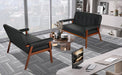 Black Faux Leather Mid Century Loveseat Sofa with Cushions - ShipItFurniture