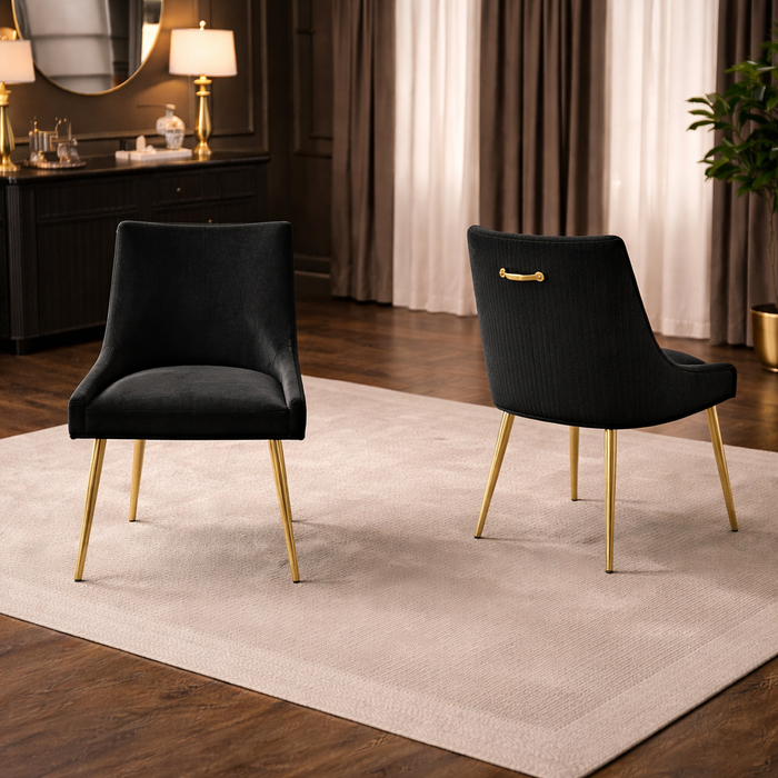 47.2"–63" Extendable Fluted Dining Table with Storage Cabinet & 4 Black Velvet Chairs Set