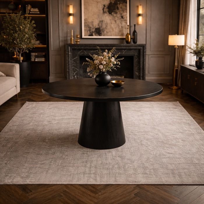 47.24" Round Dining Table with 4 Upholstered Chairs – Black 5-Piece Dining Set