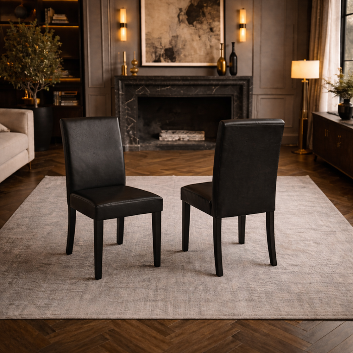 47.24" Round Dining Table with 4 Upholstered Chairs – Black 5-Piece Dining Set