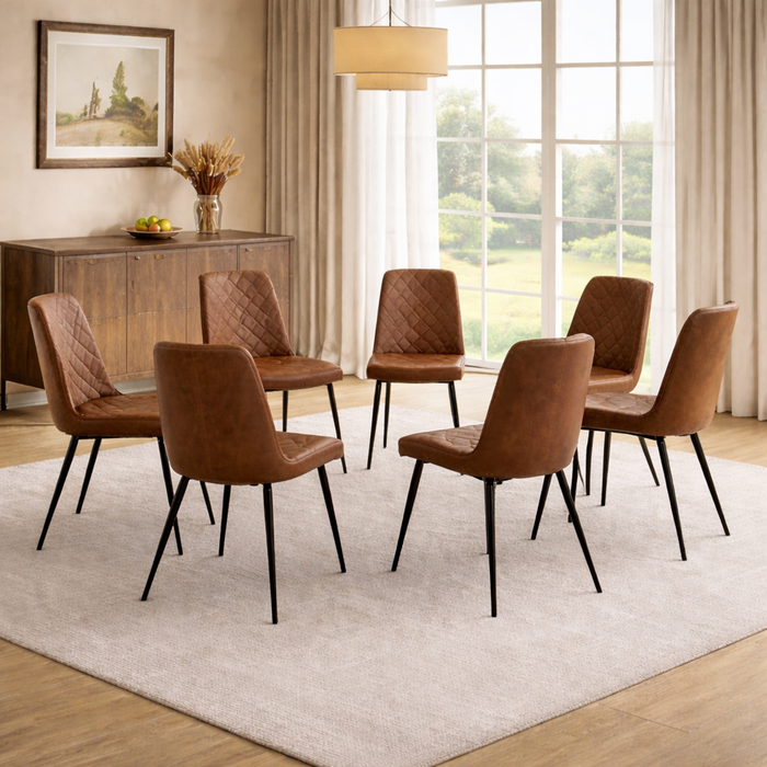63 Inch Oval Walnut Dining Table Set with 6 Upholstered Chairs for 6 Seating