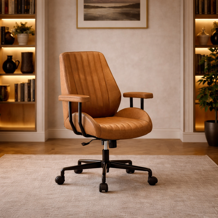 48 Inch Brown Desk with 4 Drawers and Mid Back Ergonomic Office Chair Set