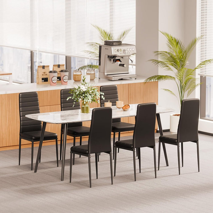 Modern Dining Room Accent Chairs Set of 4, Upholstered Leather Side Chair for Living Room, Space-Saving Kitchen Chair with Thick Cushions and Metal Legs, Black