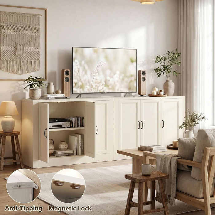 78.5" W Modern Buffet Cabinet, Modular Sideboard Cabinet with Baseboard Design & Adjustable Shelves, Sturdy Wood Coffee Bar Storage Credenza for Kitchen, Living Room (2PCS 39"W,Vintage White)