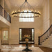 70" 24-Light Black Wagon Wheel Chandelier for High Ceilings Living Room