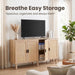 4 Door Sideboard Buffet Cabinet, Kitchen Storage Cabinet with Rattan Decorated Doors, Cupboard Console Table, Boho Accent Liquor Cabinet for Home Bar, 62.3X 15.7X 34.6 Inches, Natural