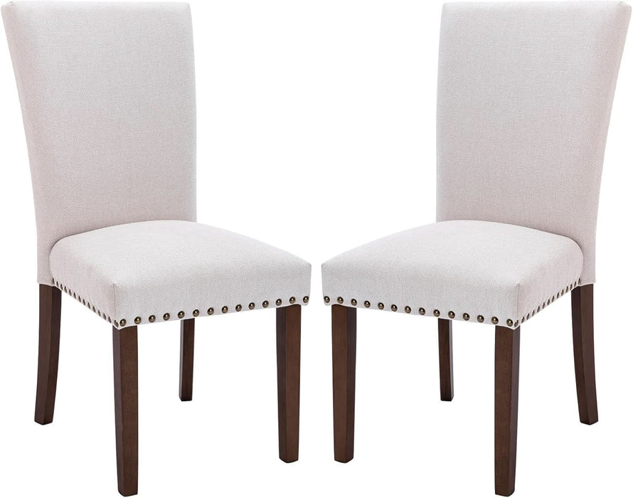 Upholstered Dining Chairs Set of 4, Parsons Style Linen Beige Accent Chairs with High Back, for round Kitchen Table or Small Dining Room – Comfortable & Stylish