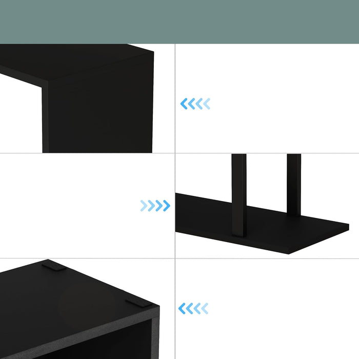 S Shaped Bookshelf, Modern Geometric Bookcase, 6-Tier Black Display Case Book Shelf