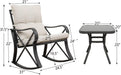 3 Piece Bistro Set Patio Rocking Chairs Outdoor Furniture W Beige Cushions, Glass-Top Table for Garden, Pool, Backyard