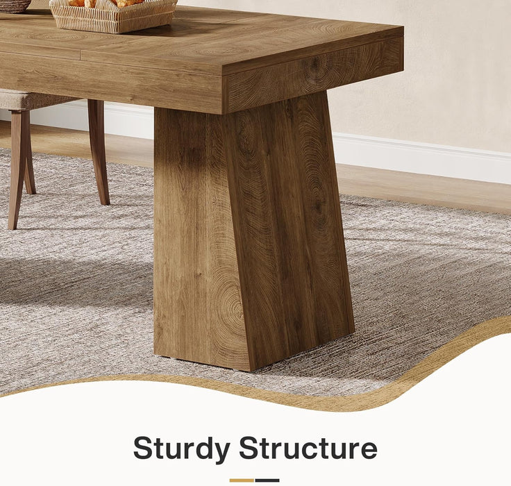 55-Inch Dining Table for 4-6, Rectangular Dining Room Table with Sturdy Legs, Wood Kitchen Dinner Table, Mid-Century Modern Dining Table for Dining Room, Kitchen, Home, Yellow