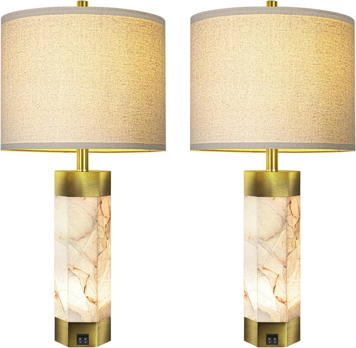 27" Alabaster Table Lamps Set of 2,Table Lamp with Night Light