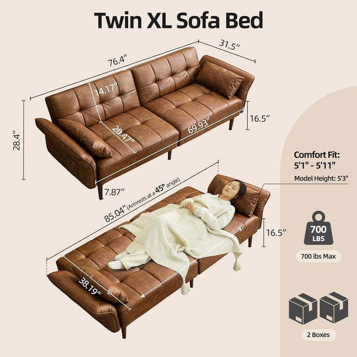 EightyFiveInch UltraConvertibleArmrests Futon Sofa Bed