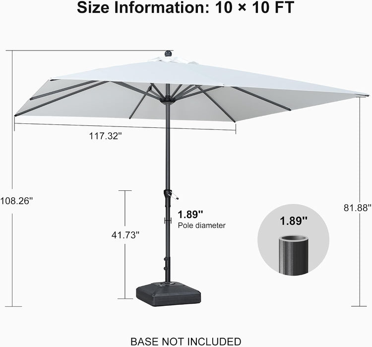 10' X 10' Square Patio Umbrella Outdoor Table Umbrella Aluminum Frame Market Umbrella Sun Umbrella with 8 Sturdy Ribs for Garden Deck Lawn Pool White