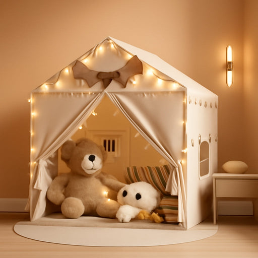 Play Tent for Kids, 2 in 1 Toddler Tent with Padded Mat and Light, Large Playhouse for Kids Indoor & Outdoor, 2 Doors and 4 Windows, 51" X 39" X 53", Toy Gift for Boys and Girls