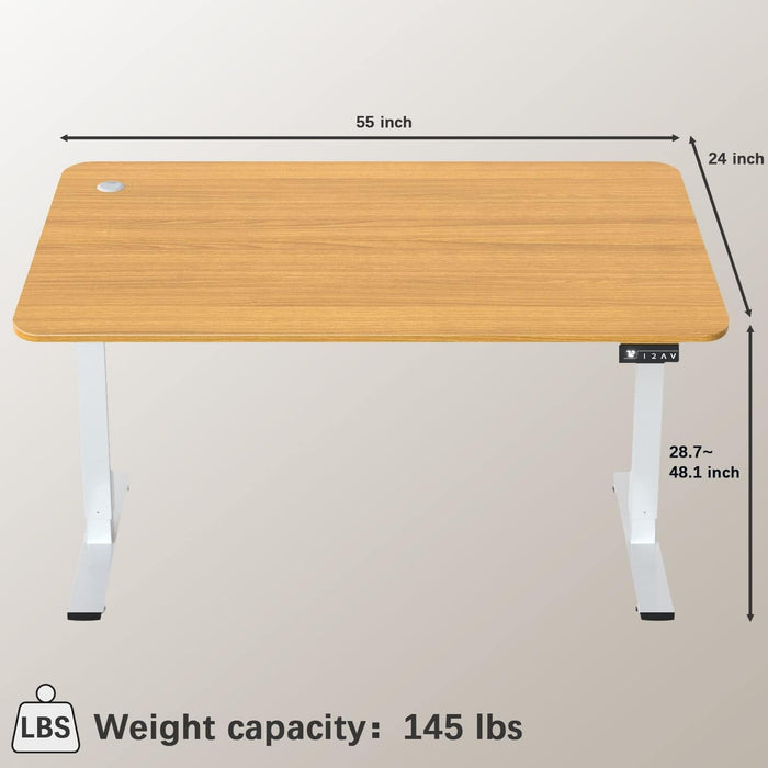 Electric Height Adjustable Standing Desk Large 55 X 24 Inches Sit Stand up Desk Home Office Computer Desk Memory Preset with T-Shaped Metal Bracket, Wood