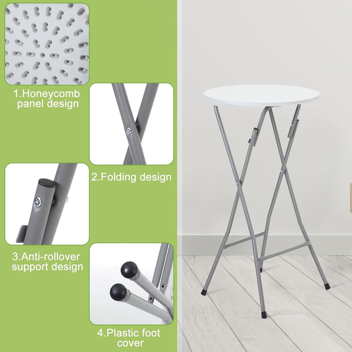 Foldable White Round Cocktail Tables 23.6x44 Inches