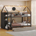 Bunk Bed Twin over Twin with Storage Drawers and Globe String Lights House Shaped Low Bunk Bed with Montessori Bookshelf Metal Bunk Beds for Kids with Ladder and Guardrail,Space Saving, Black