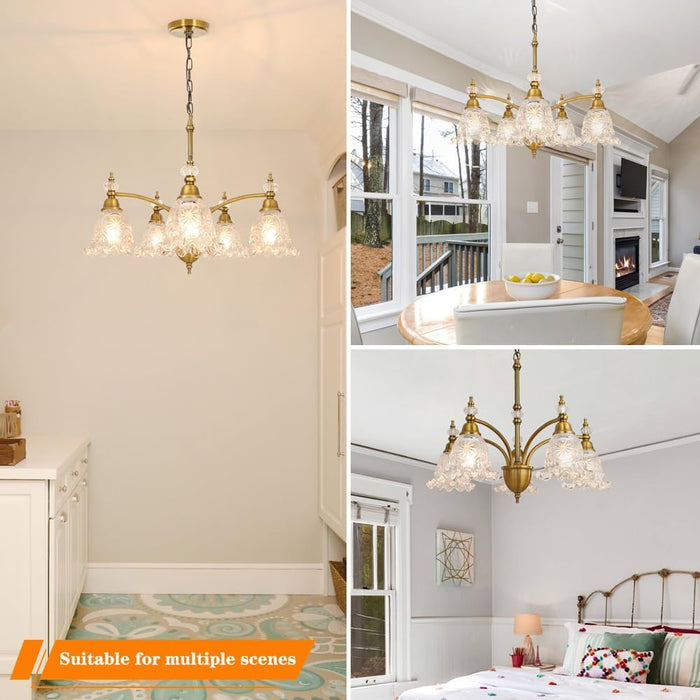 Brushed Brass Vintage 5 Light Architectural Chandelier