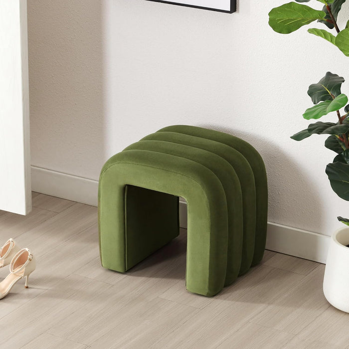 Multi-Functional Ottoman Stool, Footrest for Couch, Modern Vanity Stool for Make-Up Room, Living Room and Entryway, Small Cute Footstool (Olive Green Velvet)