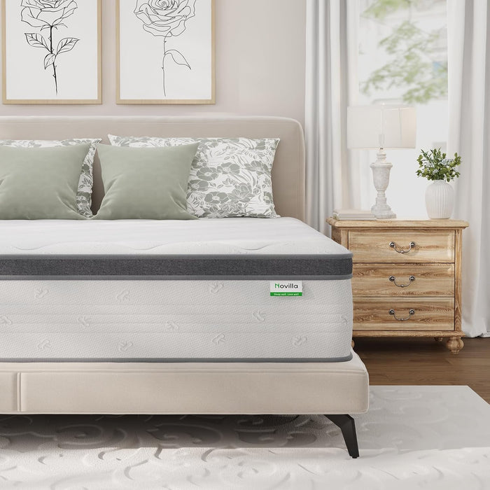 Queen Mattress 14 Inch, Queen Size Hybrid Mattress in a Box, Foam Pillowtop Mattresses for Body Supportive & Pressure Relief, Soft Feel but Supportive