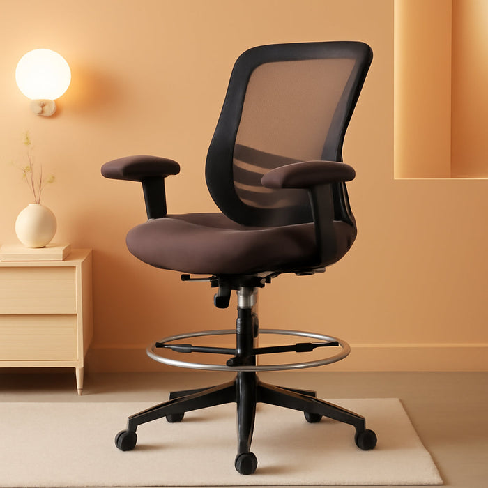 400Lbs Mesh Ergonomic Office Drafting Chair Big Adjustable Foot Ring Height Adjustable Armrest (BRN)