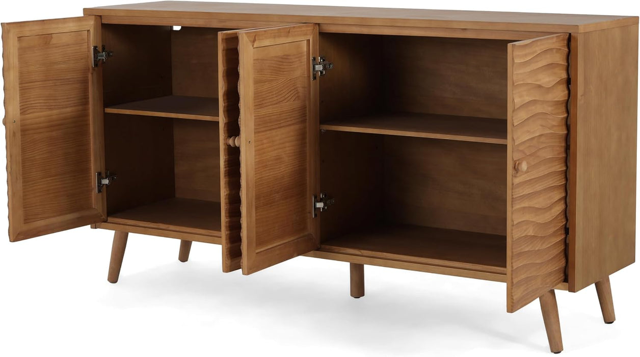 Jope Wooden Sideboard Cabinet, Large Sideboard Buffet Cabinet, Living Room Accent Storage Cabinet with Adjustable Shelves,Kitchen Cabinet Organizer for Coffee Bar,Natural Brown