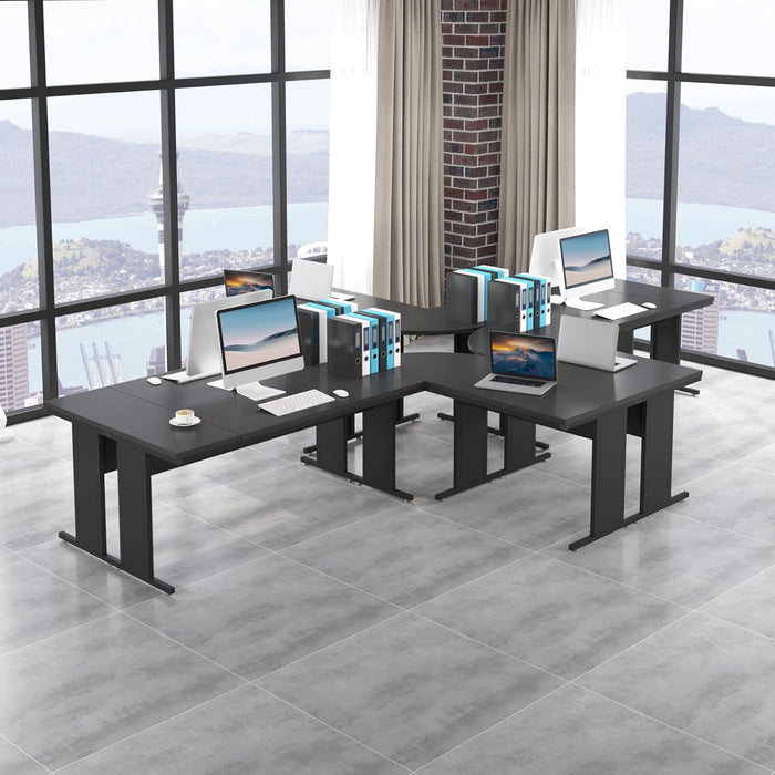 83-Inch Large L Shaped Desk, Reversible Executive Office Desk, Modern Corner Computer Table Business Workstation for Home Office, Black