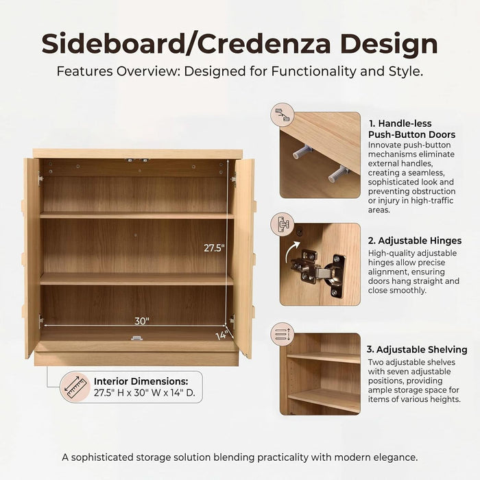 Sideboard Buffet Cabinet with Storage, 31.3”W,Light Oak