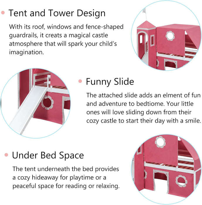 Pink CastleStyled Loft Bed With Slide PlayhouseTower