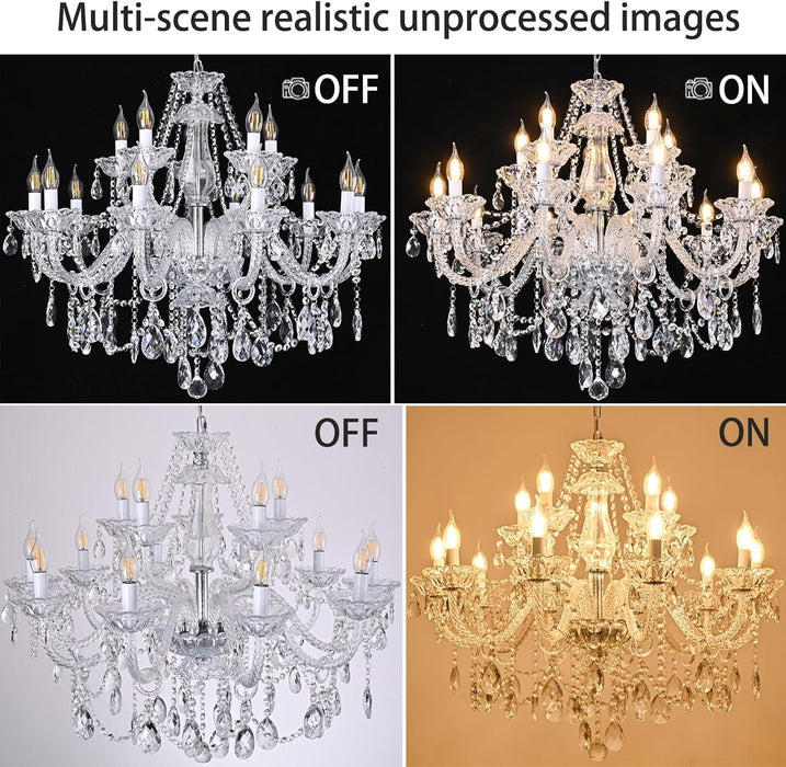 Clear K9 Crystal Chandelier 15 Light Pendant Lighting Fixture for Dining Room Living Room Bedroom Hallway Entryway Elegant Ceiling Lamp E12 Clear