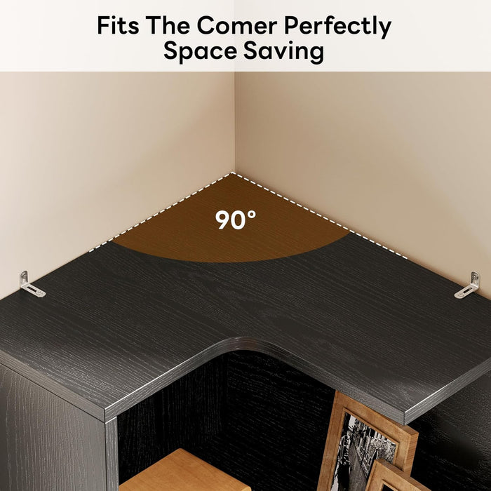 Corner Bookshelf, 70.87" Tall Corner Bookcase with Drawers, Corner Shelf Storage Display Rack for Living Room Home Office, Black