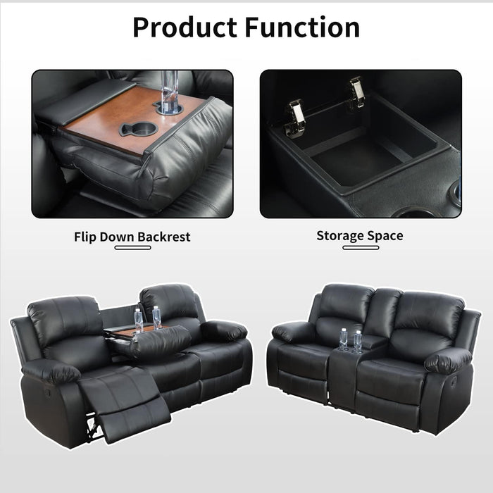 Leather Recliner Sofa Set，Leather Reclining Sofa Set for Living Room Furniture Sets，Black Recliner Couch Set for Living Room/Office/Theater Seating(Sofa Set 3 Pieces)
