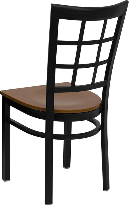 HERCULES Series Black Window Back Metal Restaurant Chair - Cherry Wood Seat