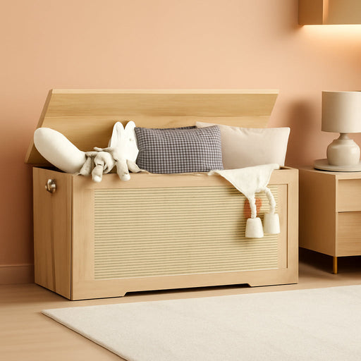 39.4” Storage Chest, Toy Box with 2 Safety Hinges, Toy Chest for Bedroom, Storage Bench with Storage, Shoe Bench, Supports 220 Lb, for Living Room, Entryway, Natural