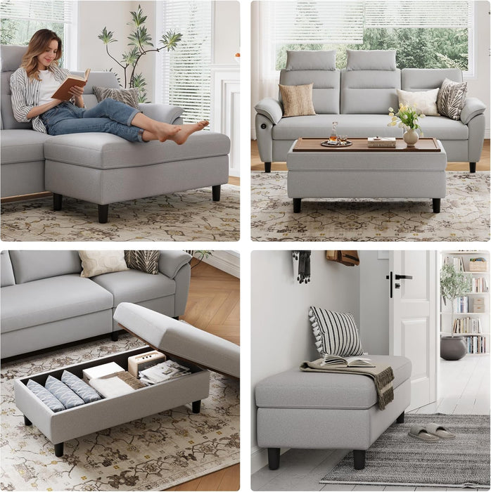 46 Inches Wide Storage Ottoman Bench, Linen Coffee Table Long Shoes Bench Footstool, Storage Chest, Foot Rest Stool, for the Living Room, Entryway and Family Room (Grey)