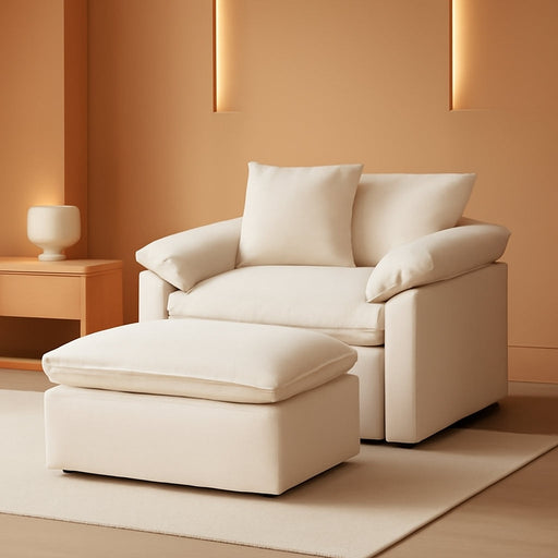 Beige Oversized Chair with Ottoman, Comfy Chenille Accent Chair Large Upholstered Armchair with Extra Thick and Deep Seat Modern Lounge Chair for Living Room,Bedroom,Apartment