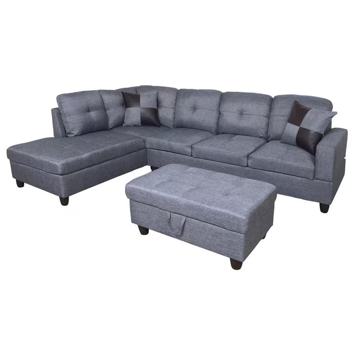 104 In. Square Arm 3-Piece Microfiber L-Shaped Sectional Sofa in Dark Gray