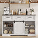 47.2 in Farmhouse Buffet Cabinet, Sideboard Cabinet with 6 Drawers, White Coffee Bar with Sliding Barn Doors for Dinning Room, Kitchen, Living Room