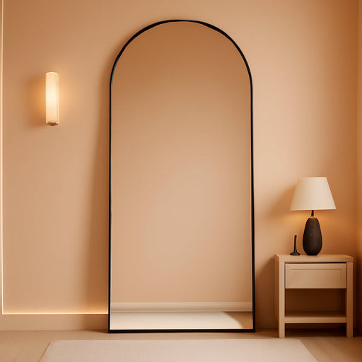 46"X76" Extra Large Arched Full Length Mirror - Leaning Mirror Arch Wall-Mounted Mirrors - Aluminum Alloy Frame Modern Simple Home Decor - for Living Room Bedroom Cloakroom