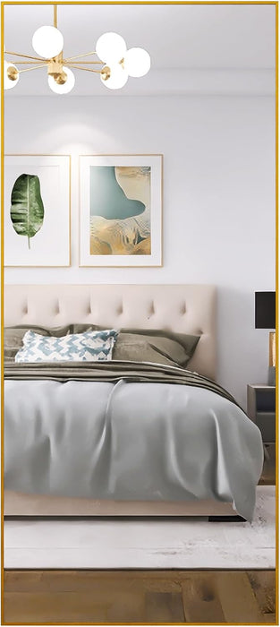 71" X 32" Large Full Length Mirror with Stand, Gold Wall Mounting Full Body Mirror, Metal Frame Full-Length Tempered Mirror for Living Room, Bedroom