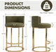 Counter Height Bar Stools Set of 2, Chenille Upholstered Barstools with Back, Modern Barrel Counter Stools for Kitchen Island with Gold Metal Frame, Green
