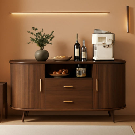60" Sideboard Buffet Cabinet, Walnut Buffet Sideboard Storage Cabinet, Sliding Door & Adjustable Shelf, Mid-Century Modern Accent Coffee Bar Console Table for Kitchen, Entryway/Living Room/Dining Room