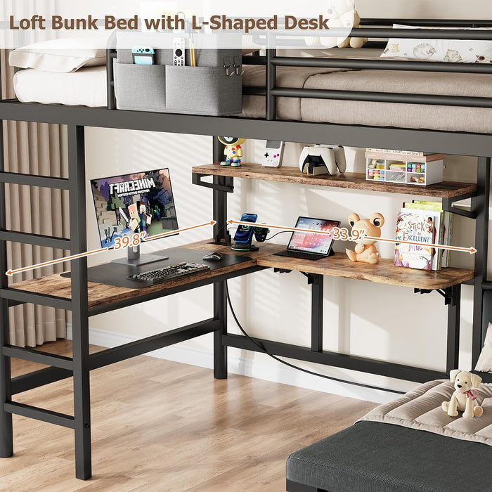 Twin Loft Bed IndustrialFrame WithDeskAndStorage Mattress