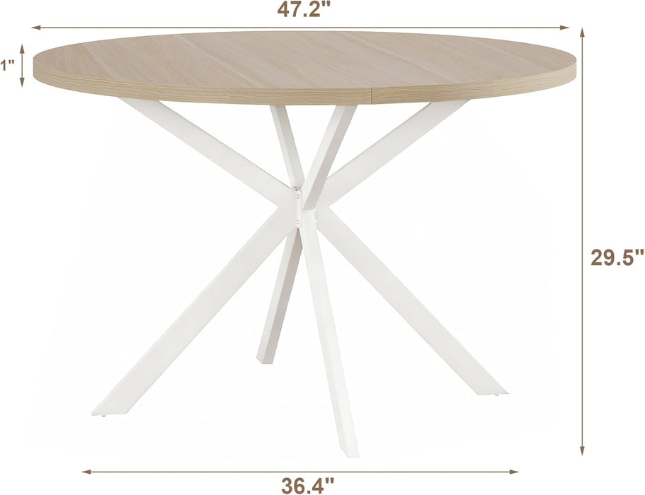 Natural Oak Round DiningTableWithRoundedEdges For Four 47.2Inch