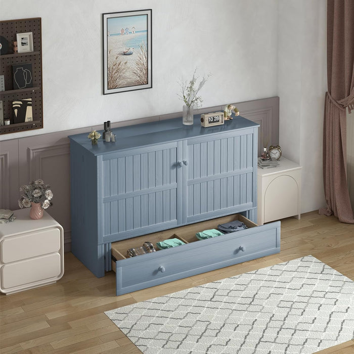 Queen Murphy Bed Cabinet With USB StorageDrawerWithUSBCharging