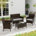 4 Piece Patio Furniture Set, Outdoor Rattan Conversation Set with Loveseat, Wicker Chairs, Tempered Glass Coffee Table, Wicker Patio Set for Backyard, Porch (Grey)