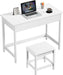 40 Inch Modern Desk with Drawers, Makeup Vanity Desk with Padded Stool, Small Home Office Desk for Bedroom, White