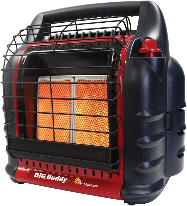 Mr Heater 4000 to 18000 BTU 3 Setting Portable LP Gas Heater Unit with Dual Tank Connection for Indoor and Outdoor Use, Black/Red