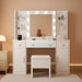 Vanity Desk with Mirror and Lights, 43'' White Makeup Dressing Table Set with 5 Drawers & Chair, Power Outlet, 3 Lighting Modes Adjustable Brightness & RGB LED for Women Girls Bedroom Bathroom